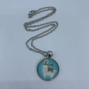 New white llama or alpaca gray cabochon necklace